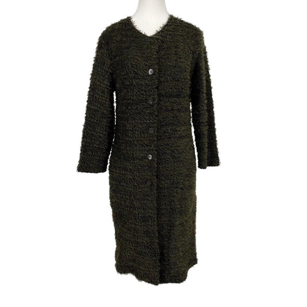 Vintage Monika‎ Turtle Studio Cardigan Sweater Longline Olive Green Small